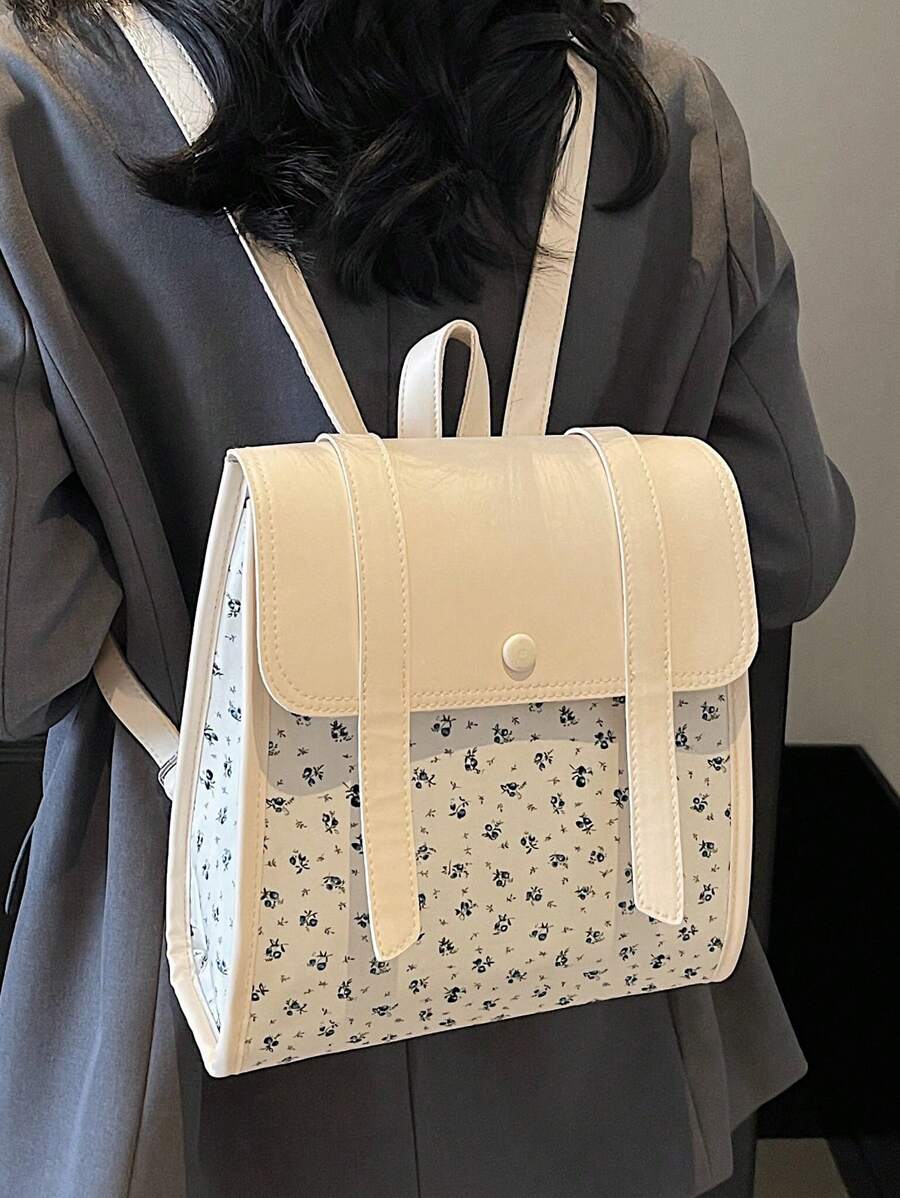 Mochila casual con estampado floral pequeño y sencillo, multiusos y práctica