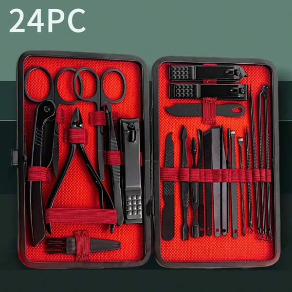 Luxury Manicure And Pedicure Set – Extra Sharp Stainless Steel Nail Clippers, Scissors, Files & Grooming Tools In Stylish Black & Red Case – Professional Nail Care Kit For Men & Women, Travel-Friendly, Perfect Gift For Husband, Boyfriend, Parents, And Valentine's Day