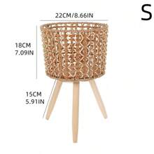 1 Piece Of Nordic-Style Floor-Standing Solid Wood Flower Rack With Hand-Wovenleaves. It's A Bamboo-Woven Storage Rack Suitable For The Living Room (Placed Beside The Sofa), And Can Be Used On The Balcony For Green Radish Flower Pots Or As A Flower Rack For Seedling Pots In The Office.
