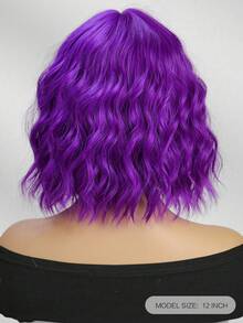 Wig Ungu Bergelombang 12 Inci dengan Poni, Wig Sintetis Pendek Keriting Tahan Panas untuk Wanita, Cocok untuk Pesta, Pemakaian Sehari-hari, Berwarna-warni, Populer untuk Festival Musik - Purple - View 7