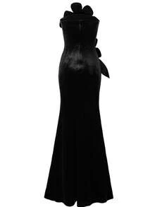 Astony One 女士优雅奢华无袖晚礼服，黑色天鹅绒修身连衣裙，饰有花卉图案，适合红毯活动、新年、情人节、生日派对、订婚晚宴和其他正式场合。 - 黑色 - 查看 8