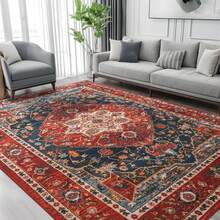 Homore Large Area Rug 6x9 Boho Floral Print Distressed Vintage Rug Traditional Floor Cover Foldable Thin Rugs Retro Accent Carpet Indoor Non Slip Washable Rugs For Living Room Bedroom, Red - 紅色 - 查看 1