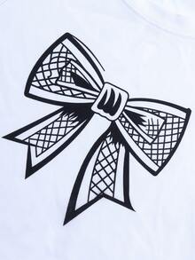 2pcs/Set Tween Girls Casual Bow & Floral Print Layered Ruffle Edge Denim Shorts