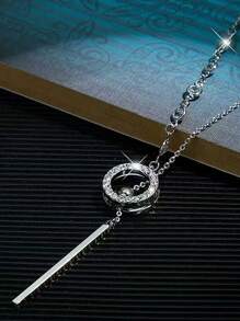 Colar redondo versátil com strass simples e decoração de 92 cm de comprimento, corrente de suéter de alta qualidade para mulheres, outono/inverno