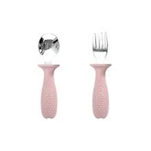 Baby Toddler Silicone Stainless Steel Utensils Silverware Spoon Fork For Baby Toddler With Silicone Holding Anti-Choke Design - Multicolor - View 3