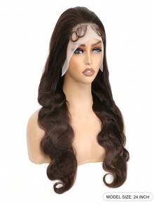 38 英寸巧克力棕色波浪卷发 360 度蕾丝前假发，真人发丝，透明蕾丝，预拔婴儿发，360 度全蕾丝前假发，真人发丝，巴西原生发波浪卷发