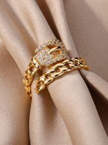 1 pièce Bague vintage en zirconium cubique pour femmes, couleur or, en acier inoxydable, anneau géométrique pour mariage, fiançailles, fête, cadeau de bijoux