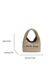 Women's PU Leather Letter TOTE BAG With Woven Printing, Simple Street Fashion Handbag - Khaki - View 5