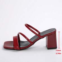 White Minimalist Square Toe Faux Leather Block Heel Sandals, French Style Elegant Suitable For Walking, Dates, Gatherings, Parties, Commuting, Business