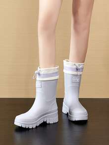 Women's Elastic Waterproof Rain Boots, Fashionable Thick Sole Mid-Calf Waterproof Shoes, 4-Season Workwear, Waterproof For Washing Cars, Indoor & Outdoor Slip-Resistant Water Shoes - Baby Blue - View 8