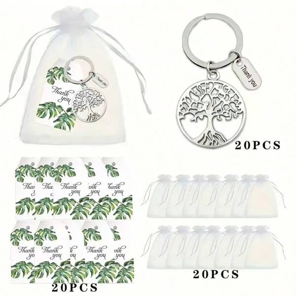 [Regalo Llavero Árbol de la Vida] Set de 60 llaveros árbol de la vida - Llaveros de metal hueco - 20 bolsas de organza, 20 tarjetas de graduación, Acción de Gracias, Agradecimiento al Maestro