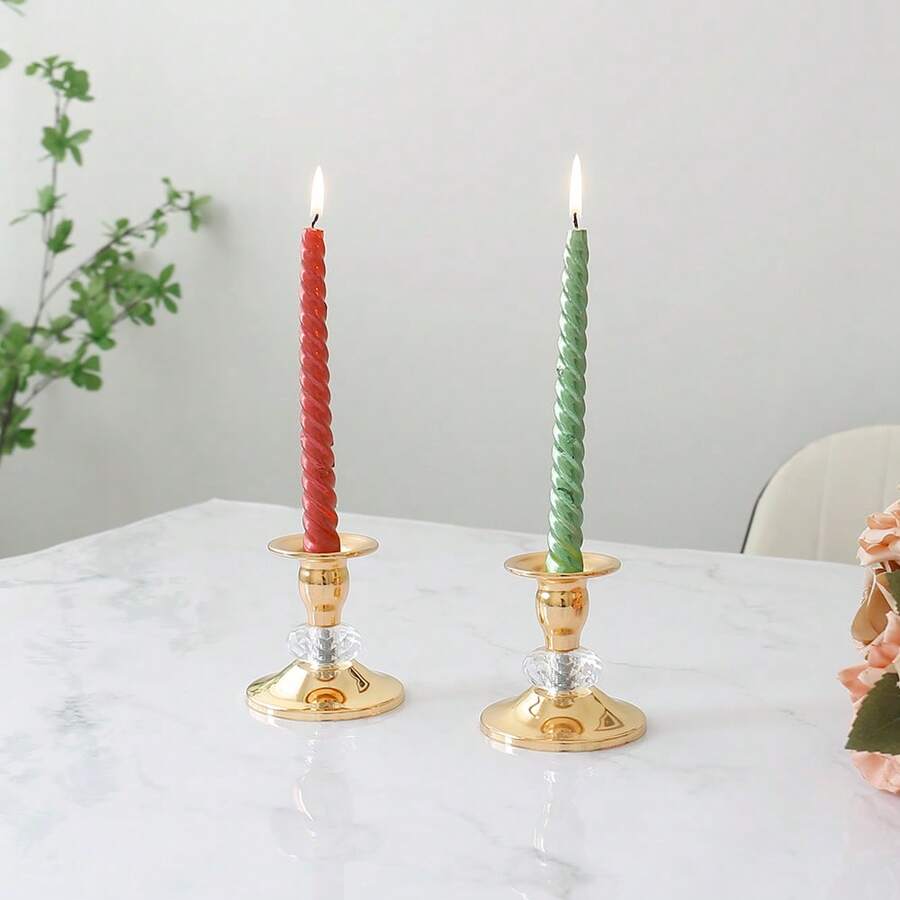 2pcs/Set Gold Candle Holder, Metal Candle Stand For Centerpiece Decor, Christmas, Wedding, Birthday Party, Anniversary, New Year, Valentine's Day (Candles Not Included)