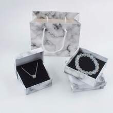 12 Pcs Marble Pattern Paper Jewelry Boxes And Paper Bag, Suitable For Rings Necklaces Earrings Pendants Jewelry Storage, For Wedding, Birthday Surprise Gift Packaging - Marble - View 3