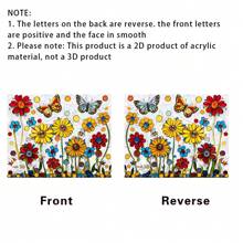 1 Piece Of Beautiful Flowers With Butterflies Flying, 2D Flat Square Color Film Acrylic, Colorful Light, Suitable For Outdoor Garden Sun Catcher, Living Room, Bedroom, Indoor Wall Art Hanging Decoration, Suitable For Family And Friends As Housewarming Gifts, Daily Gifts, Anniversary Gifts And So On