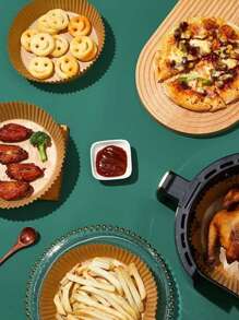 10/50/100pcs Circular/Square Air Fryer Special Paper Tray, Household High Temperature Resistant Oil Absorbing Paper, Mat For Food Oven, Baking Silicone Oil Paper Baking Paper Tray. Compatible With Most Air Fryers.