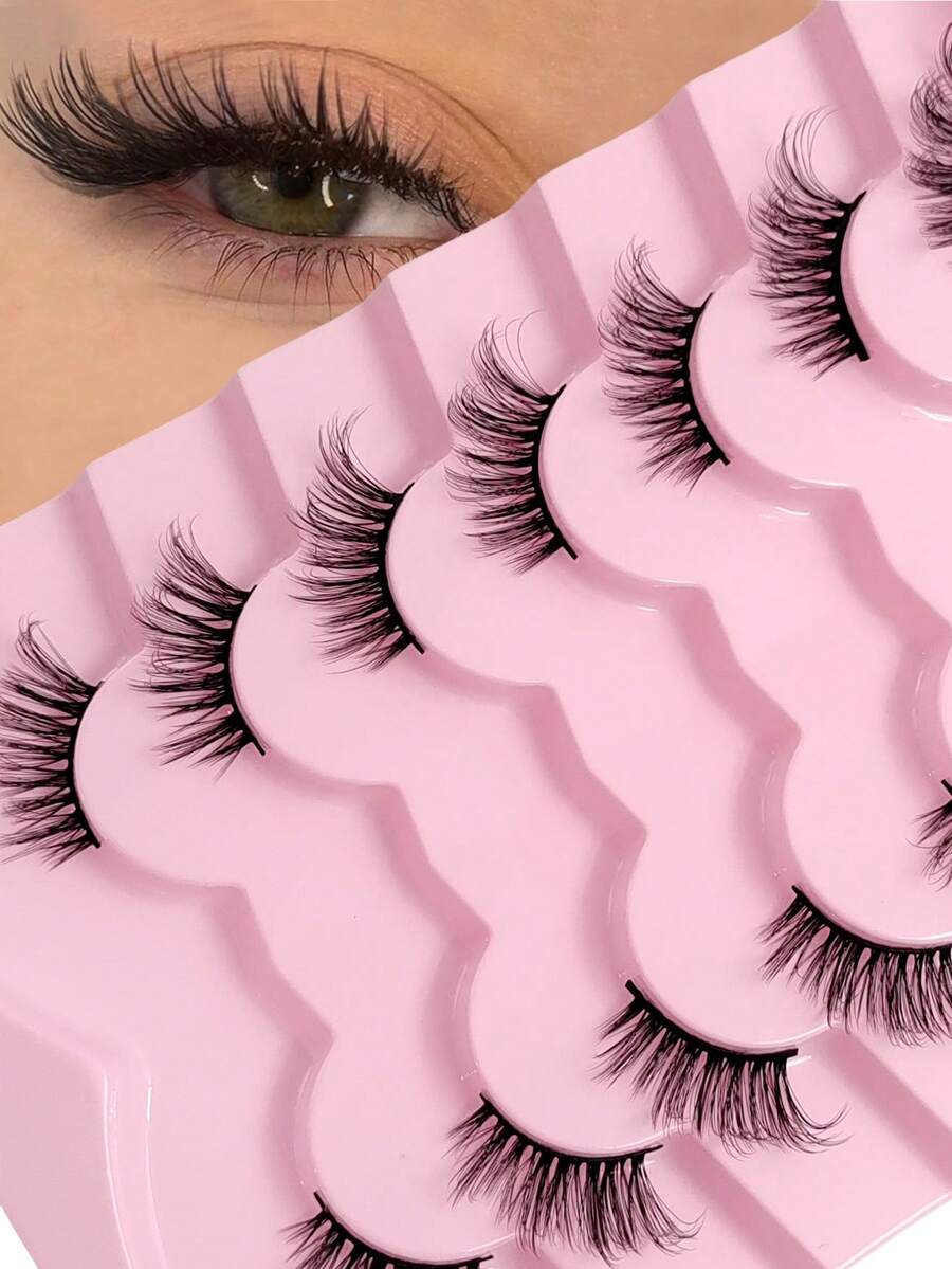 7 pares de pestañas postizas naturales Rikuaild, suaves y ligeras, con diseño cruzado y esponjoso, pestañas semi-postizas reutilizables - Pestañas Naturales - Ver 1