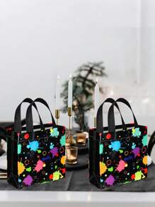 6pcs-Glow In The Dark Gift Bags, Non-Woven Fabric, Bright Neon Print, Reinforced Edges Gift Bags, Glow Party Gift Treat Bag With Handles, Non Woven Goodie Bags For Party, Theme Party Gift Bags With For Birth Party, Mother's Day Graduation Party