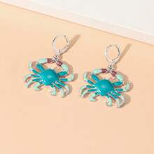 1對引人注目的藍寶石螃蟹吊墜耳環-鍍銀合金-完美的女性配飾或禮物