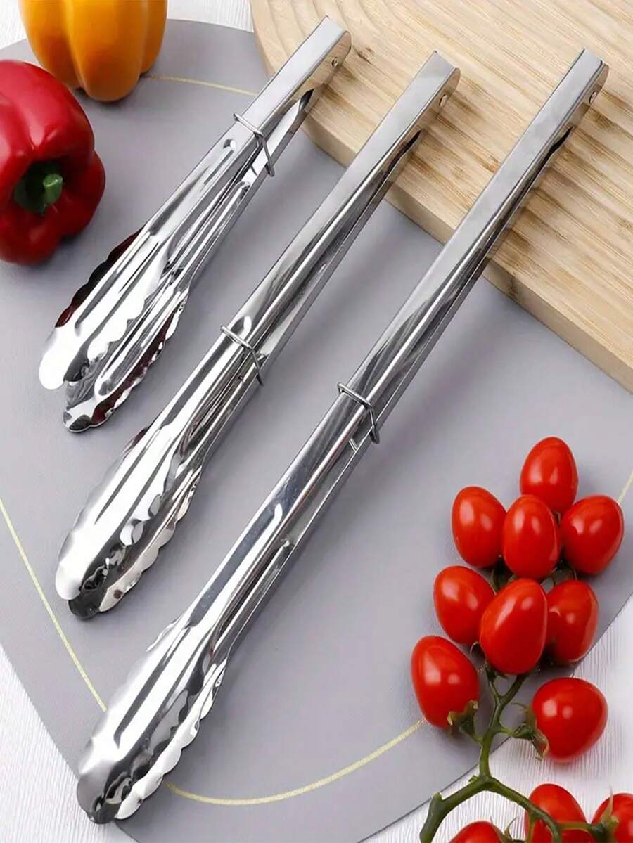 1/5 Kẹp thực phẩm bằng thép không gỉ, Dụng cụ nấu ăn trong bếp gia đình dành cho bánh mì, tiệc nướng tự làm, nướng bánh, quay thịt, v.v. - Bạc - Xem 1