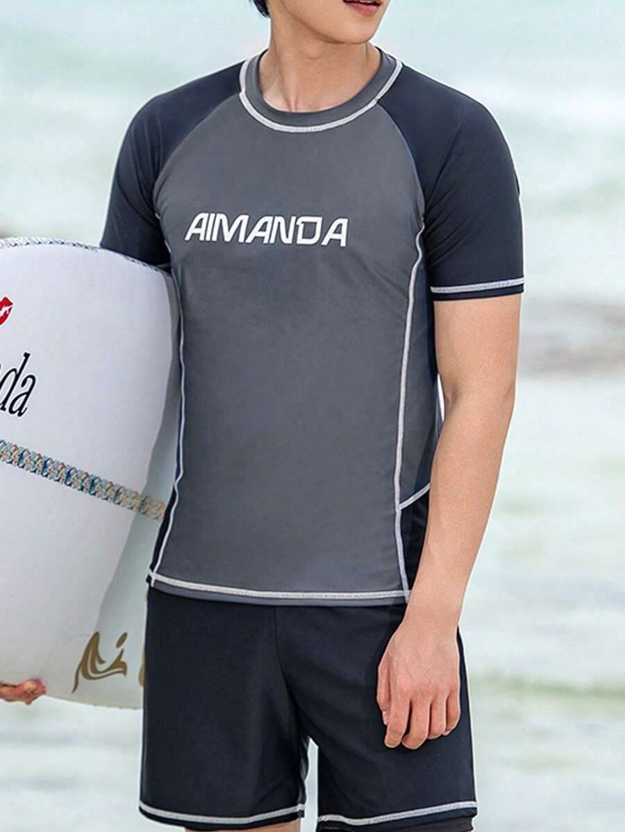 Bañador tipo short de dos piezas con colores contrastantes para hombres, atuendo deportivo para gimnasio, entrenamiento y piscina/playa