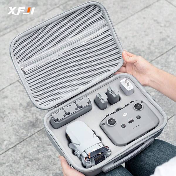 XFJI Kompakte 12,2 x 9 x 4,1 Zoll große Schutzhülle für DJI Mini 4/Mini 2/Mini 2 SE – wasserfeste, stoßfeste PU-Ledertasche mit weicher Plüschinnenseite für unterwegs und den Heimgebrauch