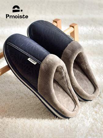 Men's Winter Slippers, Faux Leather Warm Fluffy Non-Slip Memory Foam Bedroom Shoes, Classic Warm Soft Men's Slippers, One Size Smaller, Blue