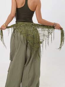 1 件女士肚皮舞服装亮片流苏三角肚皮舞臀巾女士泰国/阿拉伯舞蹈裙腰带