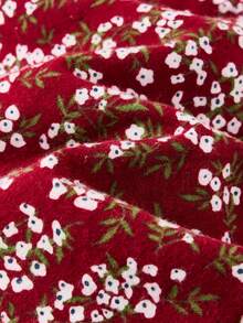 Urocza sukienka dla dziewczynki z długim rękawem, kwiatowym nadrukiem i muszką na wiosnę i jesień - Burgund - Zobacz 7