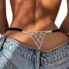 Crystal Thong Panties Jewelry For Women Stretch Rope Rhinestone Chain Thong G String Bikini Low Back Panties Underwear Body Jewelry - 白色 - 查看 3