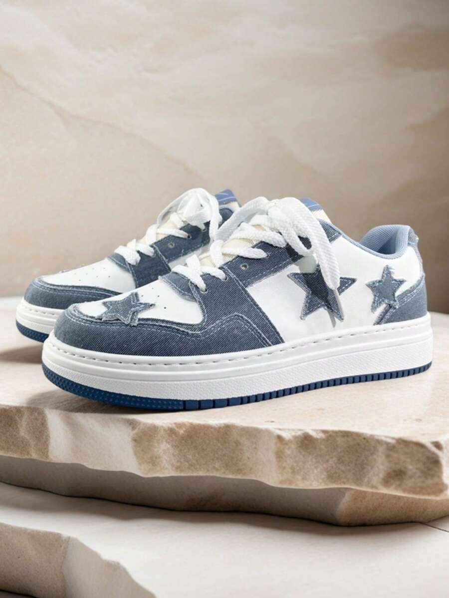 New Casual Shoes Thick Sole Breathable Canvas Shoes Retro Low-Top Shoes Star Skate Shoes Unisex Versatile Skateboarding Shoes Outdoor Sports Shoes - Blue - View 1