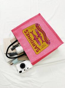 Geantă de mână și genți cosmetice multifuncționale cu imprimeu retro cu sardine, portofel pentru monede din in roșu-roșu, geantă de cumpărături, geantă de plajă, geantă de machiaj, portofel pentru monede, geantă de frumusețe, depozitare cosmetice în căminul universitar, potrivită pentru călătorii, plaje și întoarcerea la școală, cadou de ziua de naștere, cadou de Ziua Mamei (direcția frânghiei este aleatorie)