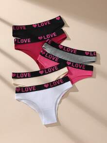 Set de 6 bragas de algodón de talle medio para mujer, ropa interior suave y cómoda con estiramiento, diseño dulce y lindo - Multicolor - Ver 7