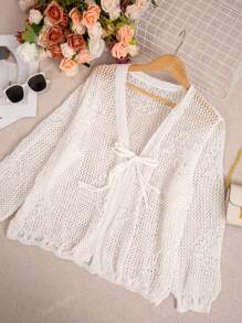Cardigan elegante in maglia leggera e traforata, design semplice, adatto per primavera/estate, taglie comode