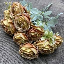 Elegant 9-Head Artificial Rose Bouquet - Realistic Silk Flowers, Perfect For Weddings, Home Decor & Special Occasions (Valentine's, Halloween, Christmas, Easter, Thanksgiving) - No Vase Included - For Flower Lovers & Home Decor Enthusiasts - Ideal Gift For Anniversaries, Birthdays & Housewarming