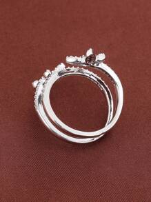 Anillo envolvente abierto con diseño de mariposa, de cobre con circonita sintética, joyería de uso diario ajustable para todas las estaciones