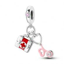 1pc Medical Series Silver Colorful Enamel Charms For 3mm Bracelet Necklace DIY Making Beads Pendant Ideal For Nurses Doctors And Medical Students On Nurses' Day Graduation Hospital - Events And As Appreciation Gifts