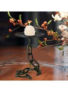 1 pieza Candelabro de metal vintage industrial, candelabro medieval gótico de eslabones de cadena, acabado lacado de sobremesa, hierro forjado negro para centro de mesa de fiesta, decoración navideña, decoración de habitación, regalos