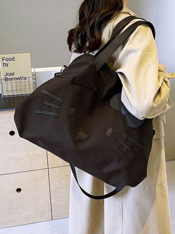 Sanrio Borsa da viaggio di piccola capacità, nera e semplice, con motivo Hello Kitty, borsa da viaggio aziendale, borsa a spalla casual, può essere trasportata con una valigia