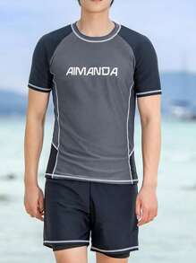 Bañador tipo short de dos piezas con colores contrastantes para hombres, atuendo deportivo para gimnasio, entrenamiento y piscina/playa