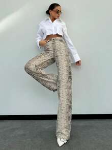 SQUALO Pantalones vaqueros de pierna ancha con estampado de serpiente estilo occidental para mujer