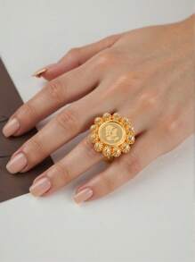 1pc 22K Gold Plated Copper Material Women's Ring, Unique & Personalized Design With Laser Engraved Patterns, Adjustable Size, Great Gift For Lover, Daily Wear Or Mother's Day