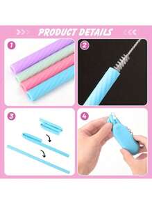 1-2set Reusable Silicone Straws With Case - Foldable, Portable Drinking Straws For Travel & Parties