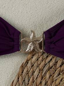 Bộ đồ bơi bikini buộc dây họa tiết sao biển gợi cảm cho nữ, phong cách bãi biển mùa hè - Màu Đỏ Sâu - Xem 4