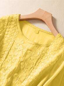 Women's Embroidery Loose Retro Casual Short Sleeve Blouse, Spring/Summer