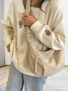 Solid Multi-Layer Pockets Crossbody Bag For Unisex Lightweight Chic Satchel Oversized Sling Bags For Daily Use - Màu be - Xem 5