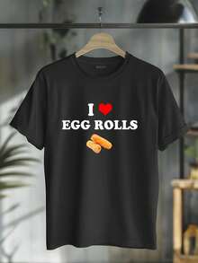 100% Cotton I Love Egg Rolls T Shirt Chinese Food Gift Tshirt Casual Short Sleeve Shirt - Black - View 1
