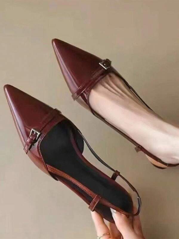 Zapatos de tacón bajo de recubierto con punta puntiaguda para mujer Tacones altos de moda casual y sencilla para mujer para uso diario