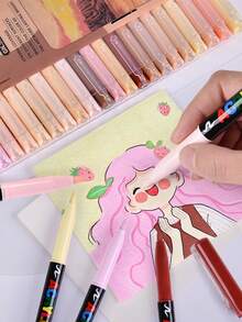 GuangNa Bộ 12/24 bút dạ màu da, bút vẽ acrylic đầu mềm, khô nhanh, thích hợp cho thủy tinh, vải, minh họa, phác thảo, vẽ tranh, kim loại, các dự án DIY, đồ dùng cần thiết cho năm học mới. - Nhiều màu - Xem 2