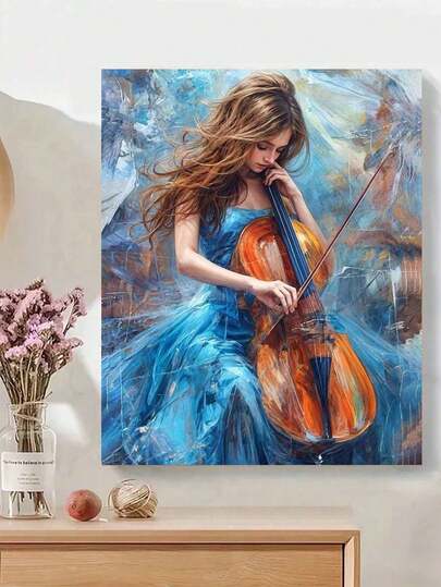 Beginner-Friendly Digital Oil Painting Of Playing Cello, Highly Detailed Pattern, Rich Paints For Easy Coloring, Effortlessly Create Artistic Masterpiece, Decorative & Gifting Friendly, Highly Attractive Digital Oil Painting, Vast Design Options, Ample, Long-Lasting Paints, Experience The Fulfillment Of An Artist At Home, Unframed 40x50cm