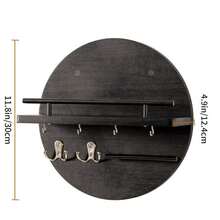 Soporte para llaves de pared - Ganchos para llaves para decoración de pared de sala de estar - Percha de madera para llaves y organizador de correo con estantería para artículos esenciales del hogar - Decoración de entrada moderna y estética para el hogar - Negro - Ver 3